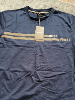 BOSS Navy Short Sleeve Tee with Gold Accent